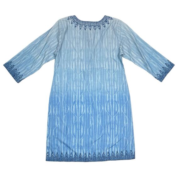 Bella Tu Dress Size Small Blue Tassels 3/4 Sleeves Resort Vacation Shift Coastal - Picture 2 of 9